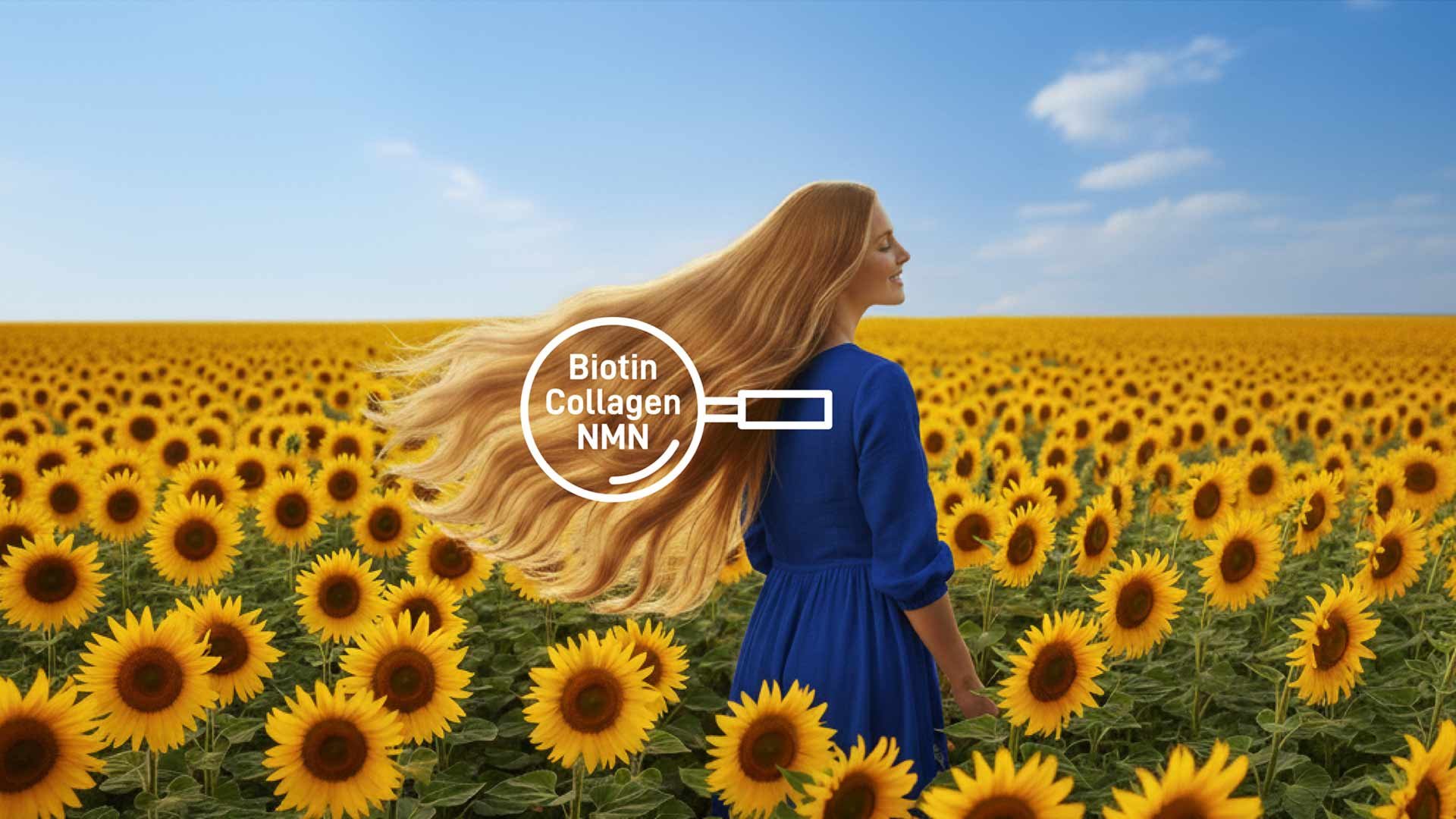 Woman with healthy flowing hair representing science-backed hair growth supplements and cellular support