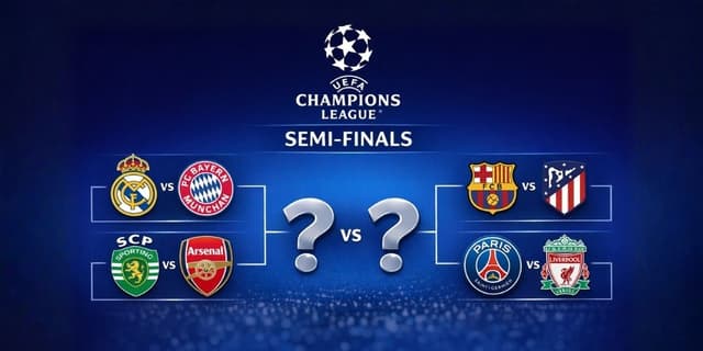 UEFA Champions League quarter-final draw bracket showing all eight teams