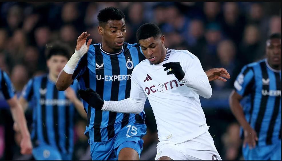 Club Brugge's Raphael Onyedika vs Villa's Marcus Rashford