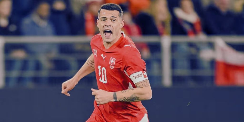 Switzerland captain, Granit Xhaka with his mouth open