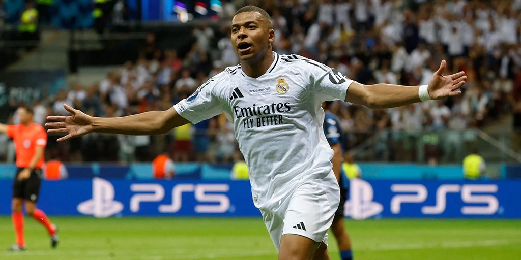 Kylian Mbappe celebrating a goal for Real Madrid