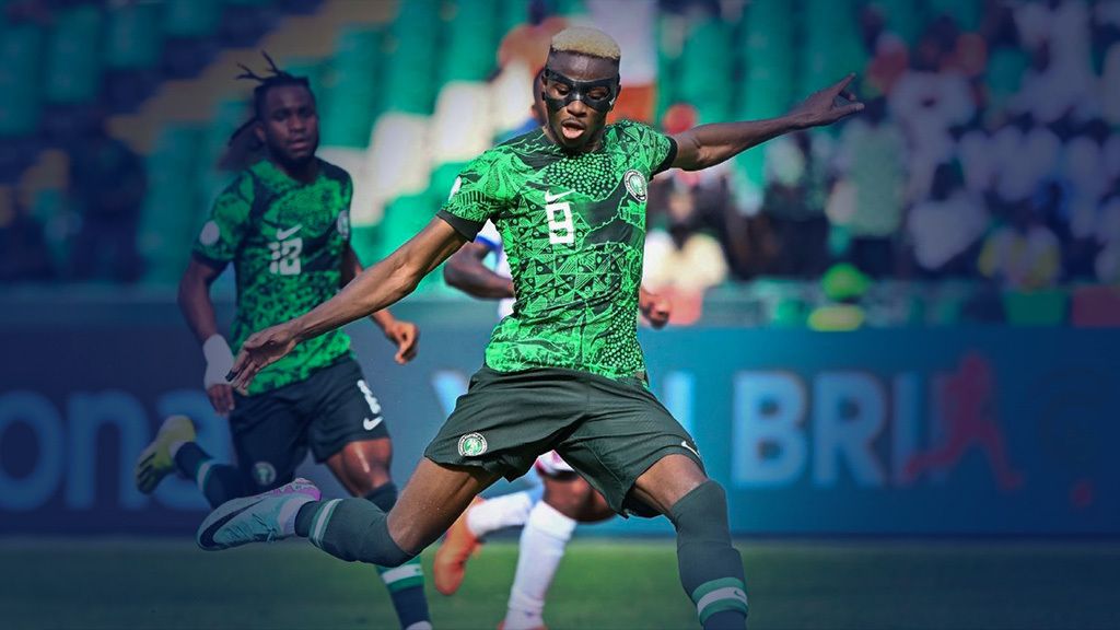 Victor Osimhen of the Super Eagles striking the ball