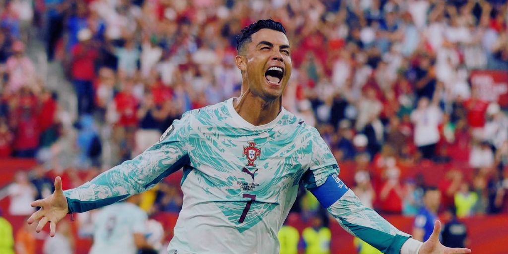 Cristiano Ronaldo celebrating his goal against Croatia at the 2026 World Cup