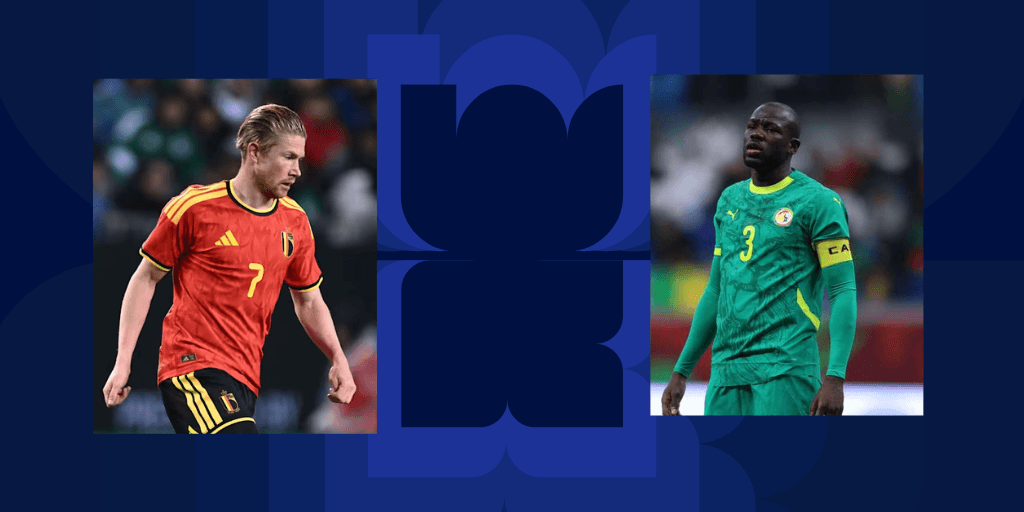 Graphic of Belgium's Kevin de Bruyne and Senegal's Kalidou Koulibaly at the 2026 World Cup