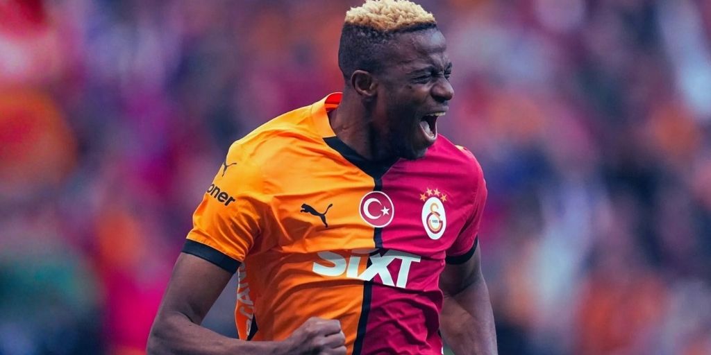 Victor Osimhen celebrates scoring a goal for Galatasaray
