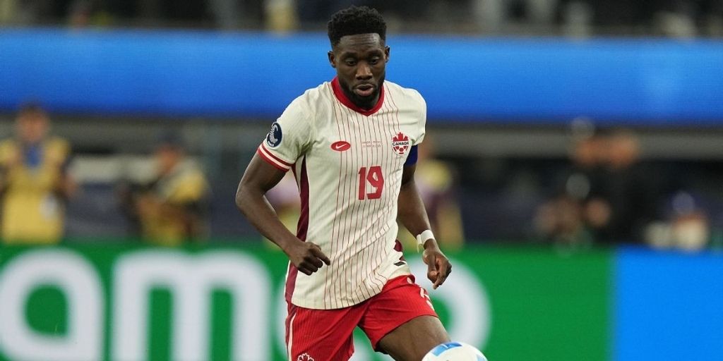 Alphonso Davies in Canada national team kit during a 2026 World Cup qualifier