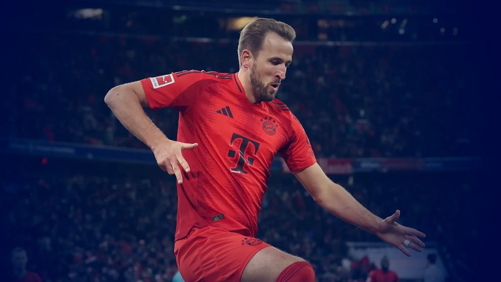 Harry Kane celebrating a goal with his trademark "jump and fist pump downwards" celebration