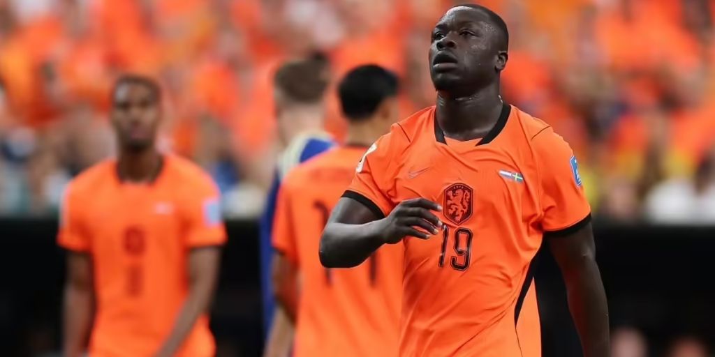 Brobbey celebrates his World Cup goal with Dutch teammates