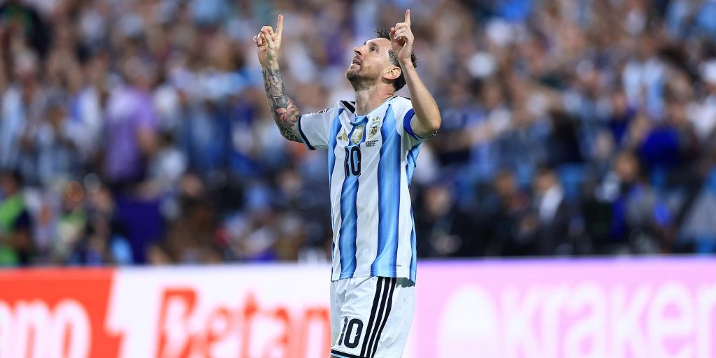 Lionel Messi celebrates a goal at the 2026 World Cup