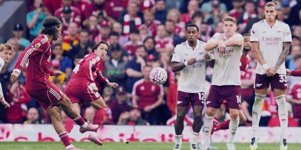 Dominik Szoboszalai of Liverpool scoring a crazy freekick