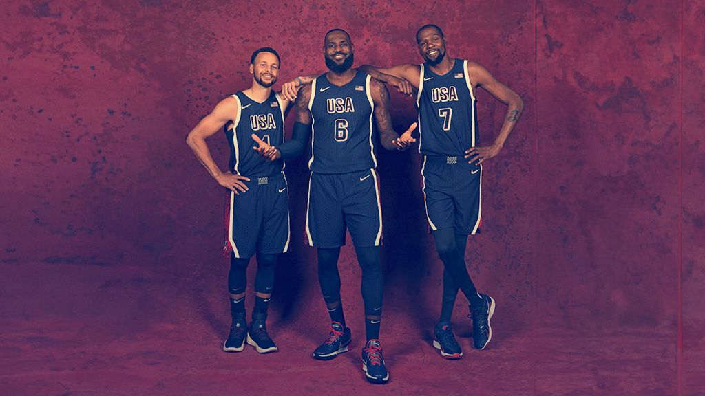LeBron James, Steph Curry and Kevin Durant in Team USA Uniforms
