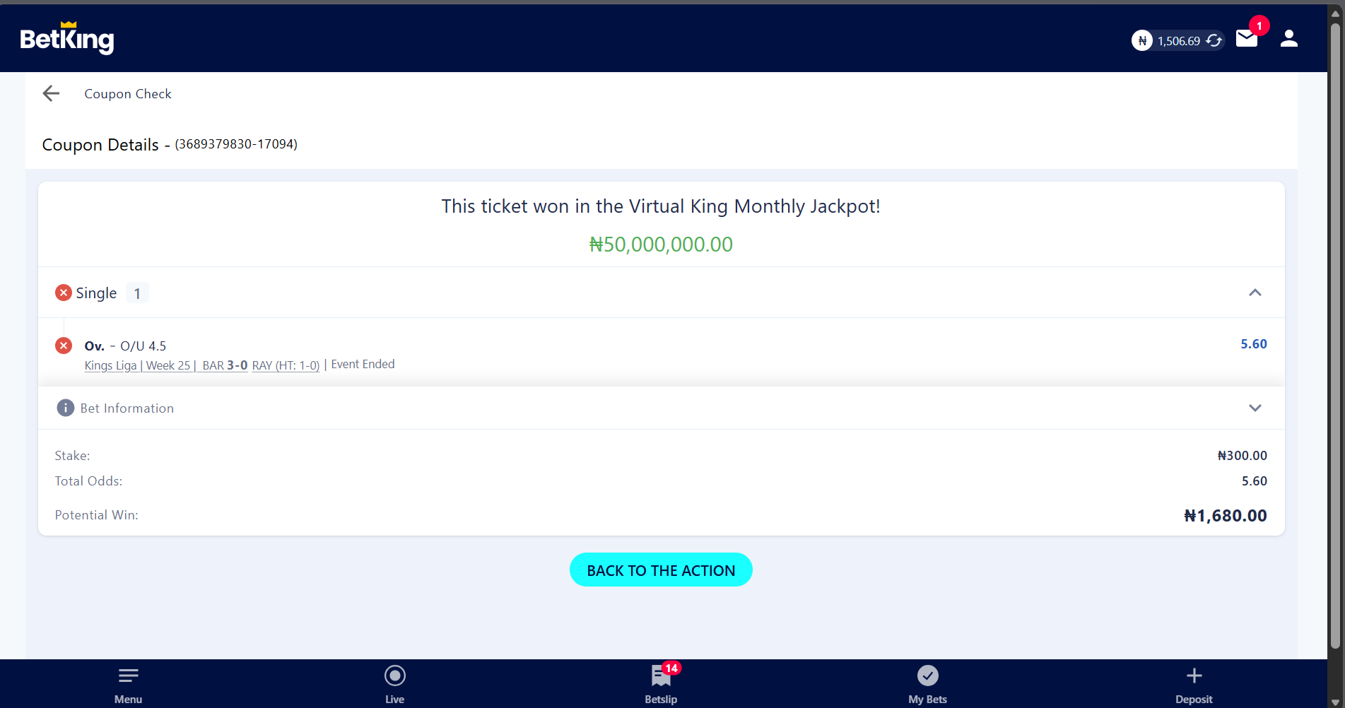Jackpot winner screenshot