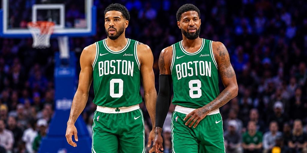 Jayson Tatum and Paul George for the Boston Celtics