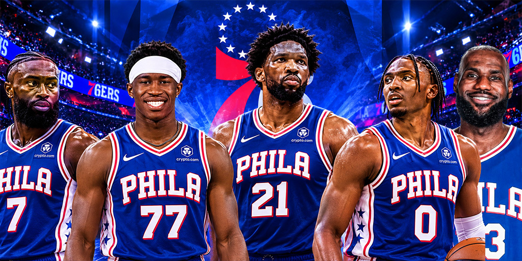 LeBron James, Tyrese Maxey, Joel Embiid, Jaylen Brown and VJ Edgecombe - Philly 76ers new starting 5