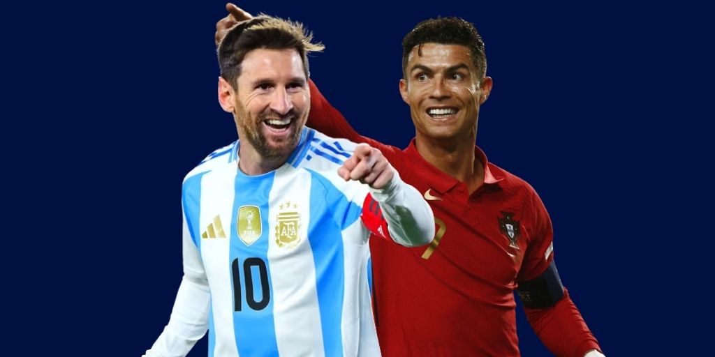 Lionel Messi in Argentina jersey and Cristiano Ronaldo in Portugal jersey ahead of the 2026 World Cup
