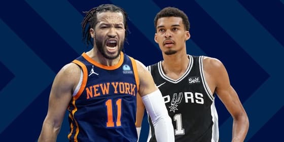 Jalen Brunson of the New York Knicks and Victor Wembanyama of the San Antonio Spurs ahead of the NBA Finals