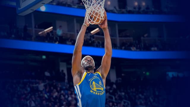 Jimmy Butler Dunking the Ball in A Golden State Warriors Jersey