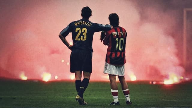 Marco Materazzi and Rui Costa at a Milan Derby