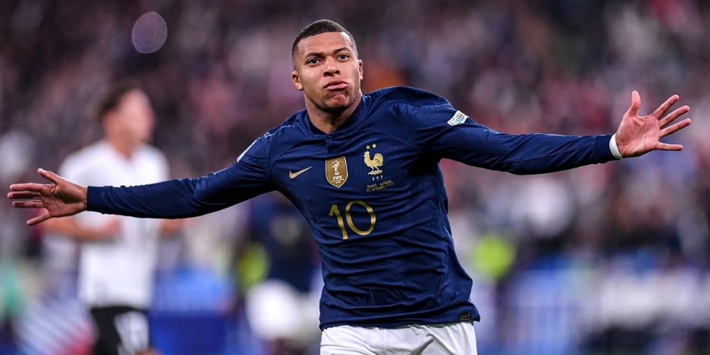 Mbappe celebrating a goal for France