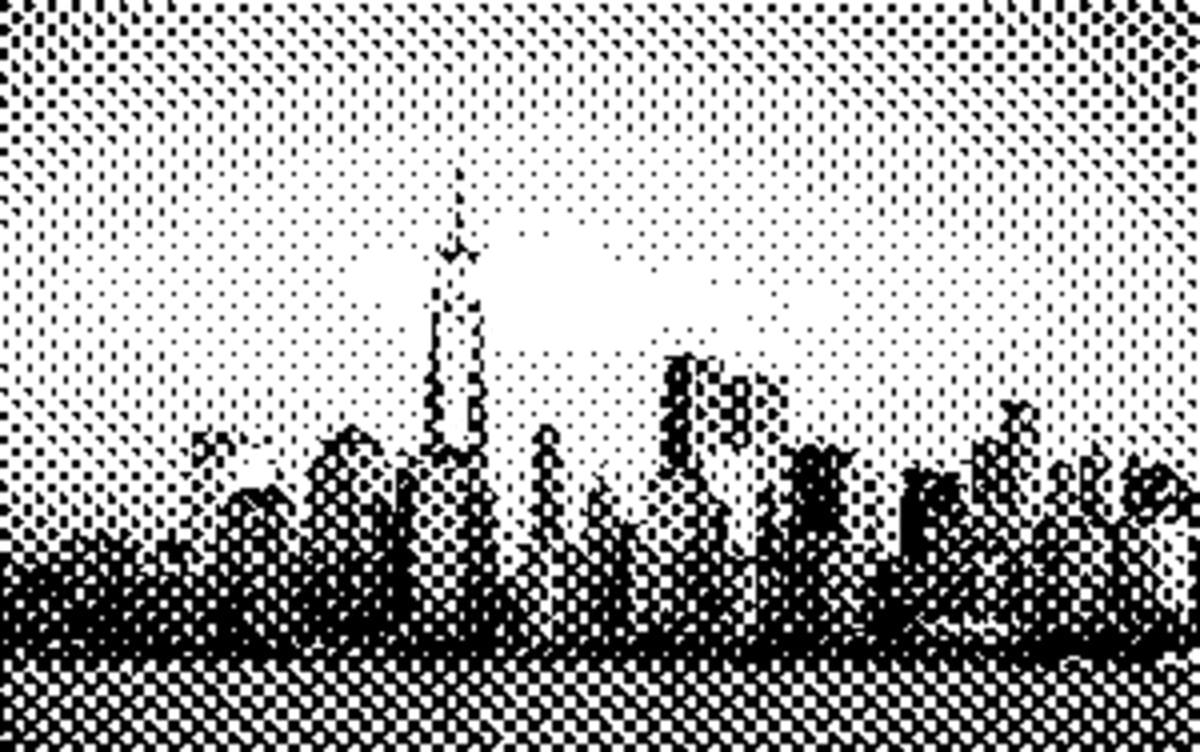 An open-air rooftop bar at dusk high above a city skyline, a large star-shaped light sculpture glowing on the terrace