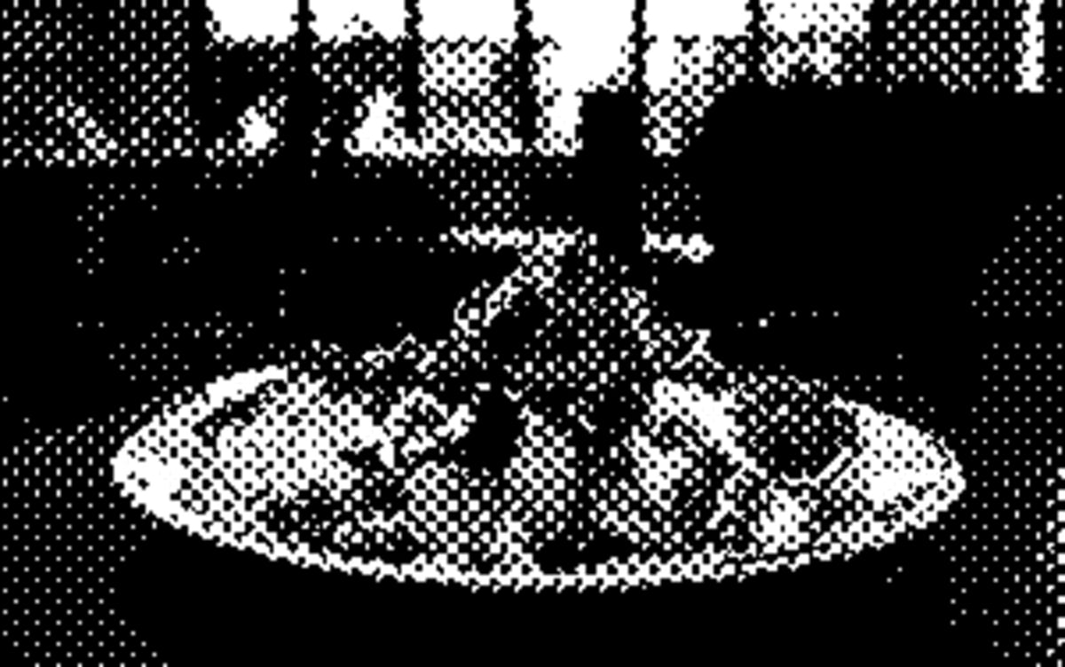 A mosaic-tiled outdoor table under leafy trees with spinach-and-feta patties dressed in plum sauce and a large baked portobello mushroom