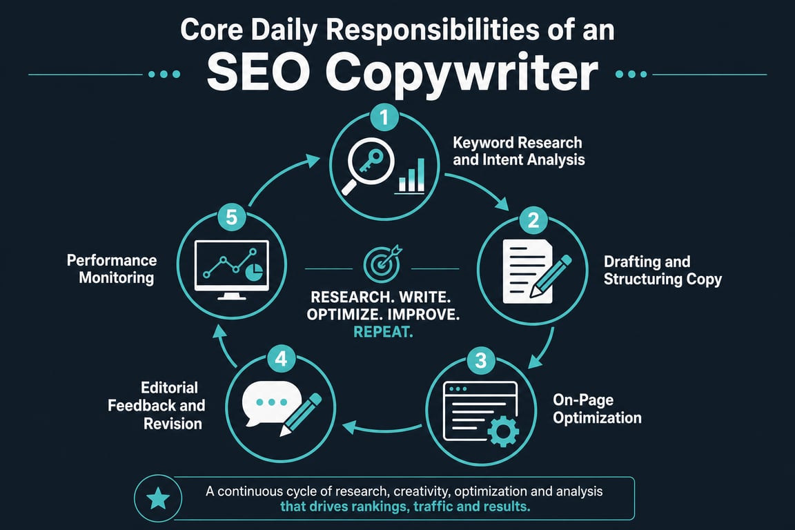 Infographic: SEO copywriter workflow, seo copywriter roles responsibilities
