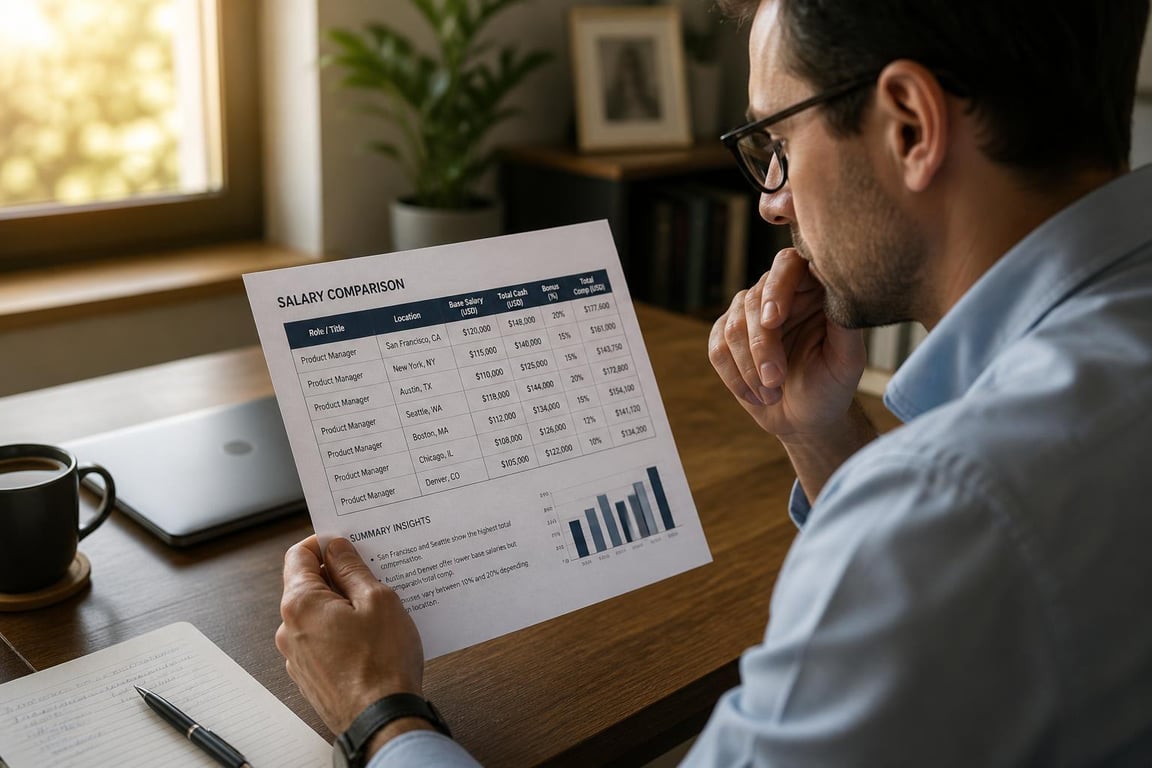 Professional reviewing salary spreadsheet, what services content creators provide