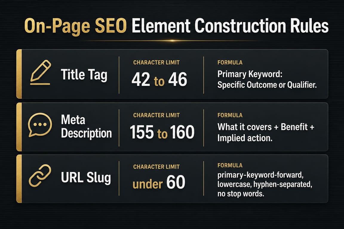 Infographic: On page SEO element construction, on page seo elements blog post title meta description url