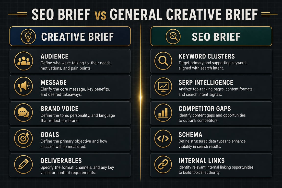 SEO vs creative brief infographic — seo brief