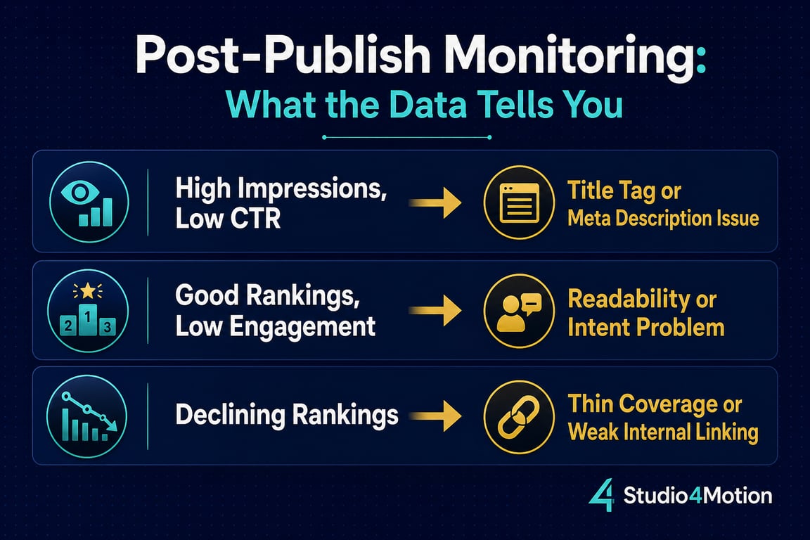 Post publish monitoring infographic, how to write seo friendly blog post