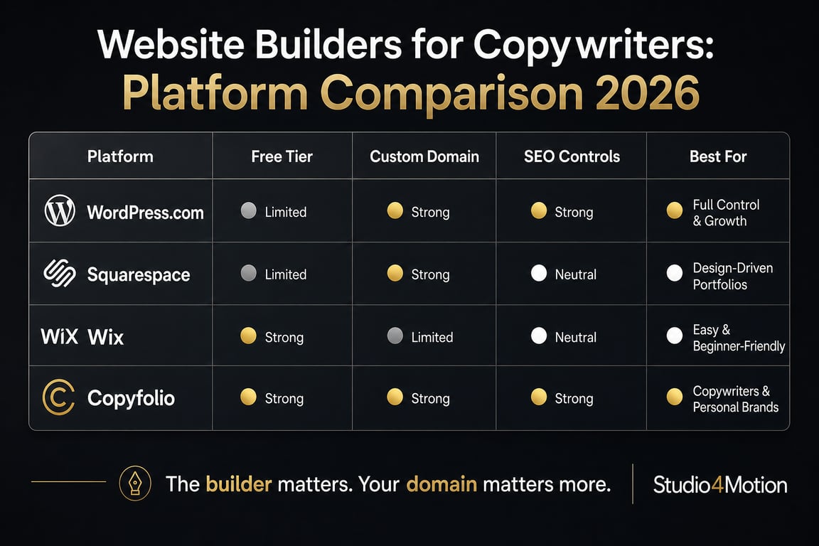 Infographic: Website builders copywriters platform comparison — free website builders copywriters