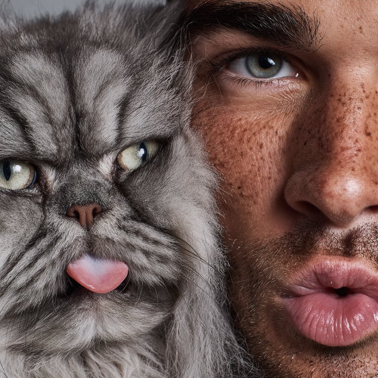 A close-up of a blue-eyed tabby cat wrapped in a warm knitted blanket and snuggled by its owner, highlighting the comfort and bond of proactive pet wellness at Townsend Vet Albury in Albury.