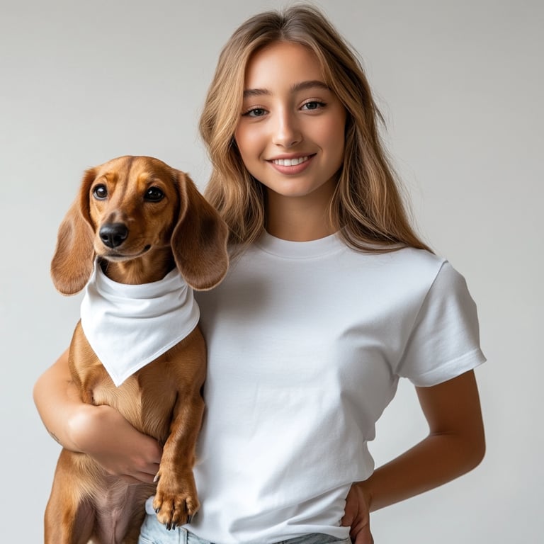 A cute brown puppy on a blue lead sitting safely between its owner's feet, representing the strong bond built at our Maffra puppy school.