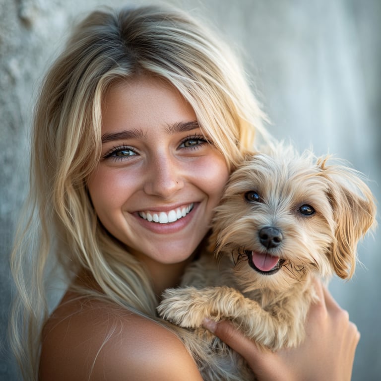 A hand gently comforting a concerned dog with a blurred ambulance in the background, representing compassionate and reliable pet emergency care across the Albury City Council area.