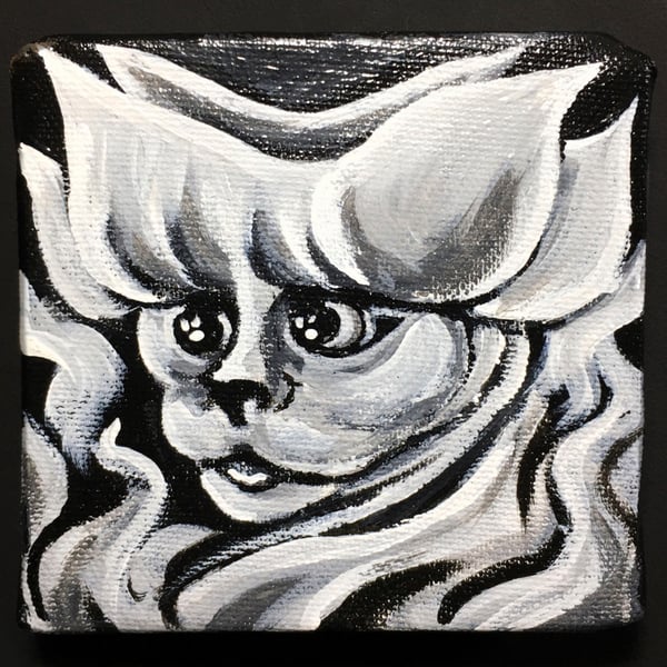 Yaratık Kedi Orijinal Küçük Akrilik Tablo