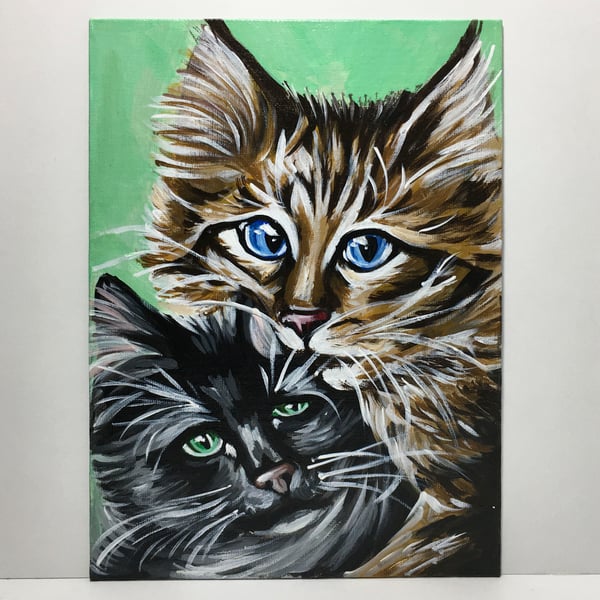 Orman Yavru Kedileri Orijinal Küçük Akrilik Tablo