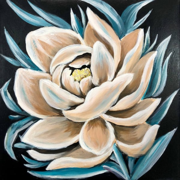 Krem Renginde Şakayık çiçeği Orijinal Küçük Akrilik Tablo