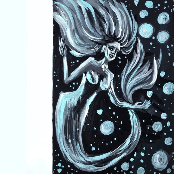 Koyu Suların Deniz Kızı Orijinal Küçük Akrilik Tablo