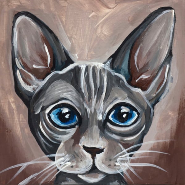 Yavru Sfenks Kedisi Orijinal Küçük Akrilik Tablo