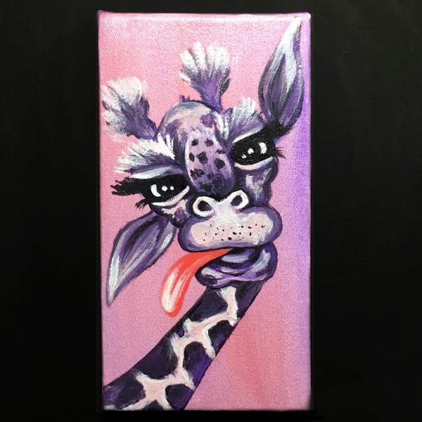 Sevimli Mor Zürafa Orijinal Küçük Akrilik Tablo