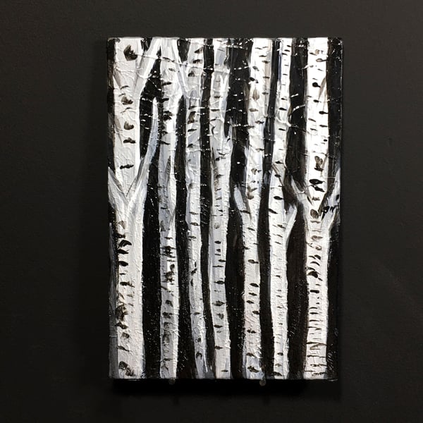 Kara Huş Ağaçları Orijinal Küçük Akrilik Tablo