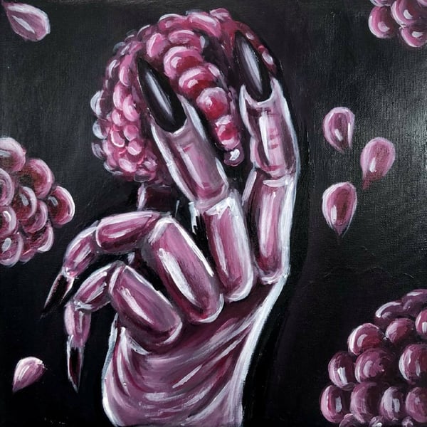 Ahududu Eli Kanlı Meyve Orijinal Küçük Akrilik Tablo