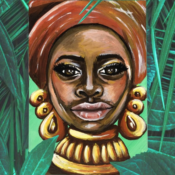 Etnik Afrikalı Kadın Orijinal Küçük Akrilik Tablo