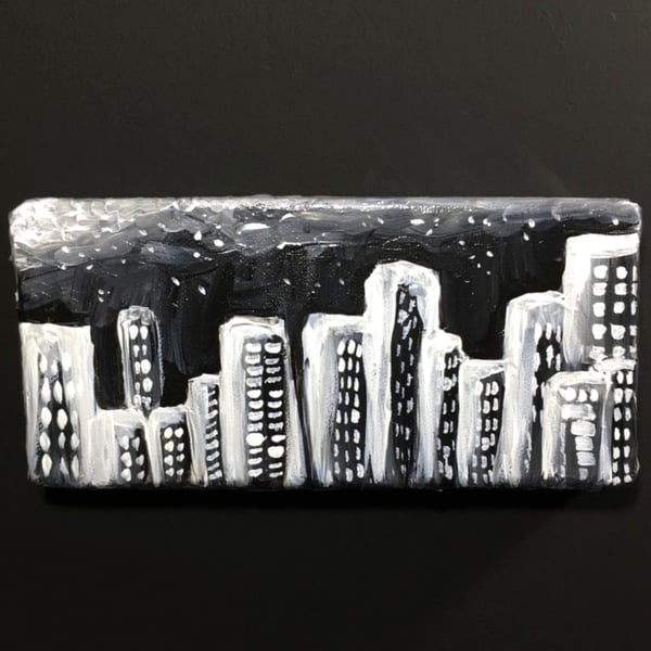 Gece Şehri Orijinal Küçük Akrilik Tablo