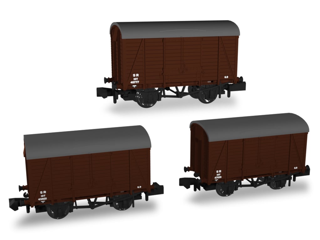 SECR Wagons Pack 4 – SR pre-36 Livery 10t Covered Vans (Dia.1426) SECR Wagons Pack 4 – SR pre-36 Livery 10t Covered Vans (Dia.1426)