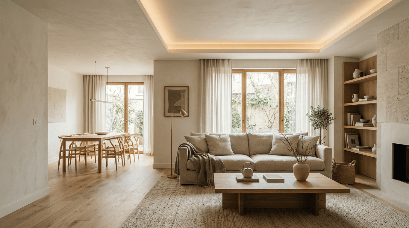 簡約高質感住宅空間與輕裝潢天花板情境示意