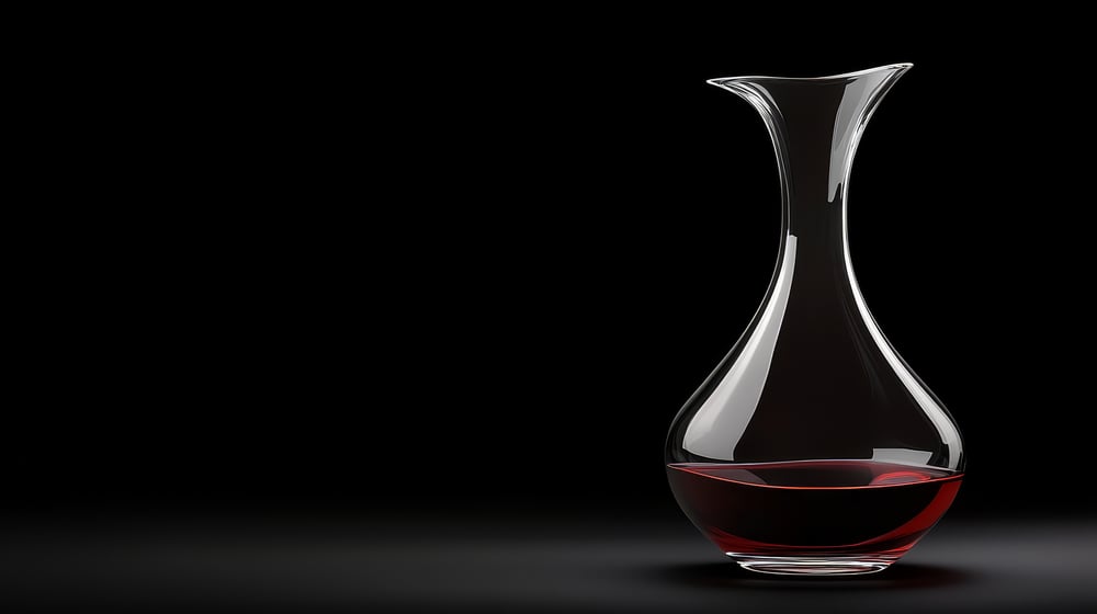 Elegant wine decanter for a sophisticated wedding setting. Ideal for wedding guest book area to collect memories.