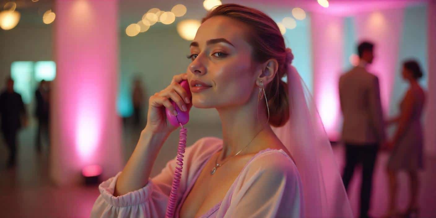 Mujer dejando mensaje de voz en boda