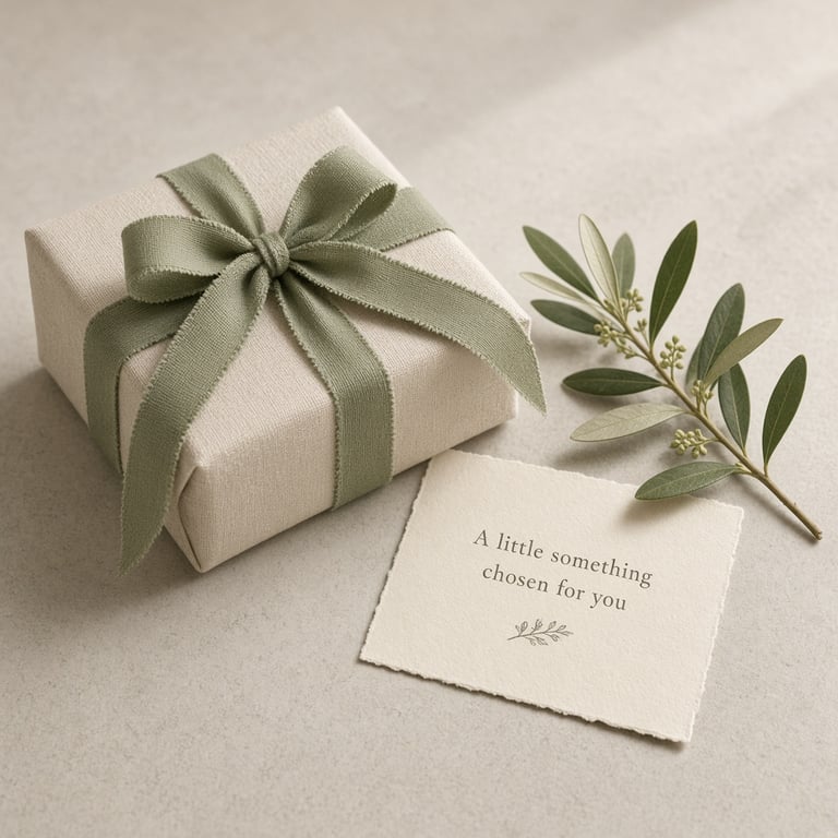 A considered present beside a small card