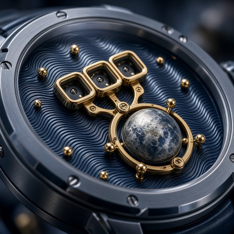 De blauwe De Bethune DB25 Digitale met springende uren en maanstand